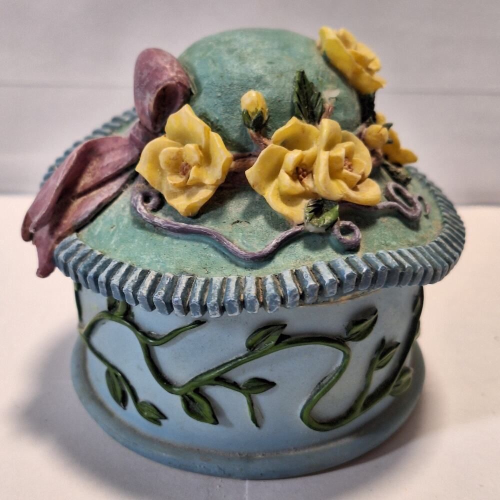 Floral Fancy Hat Ceramic Trinket Box